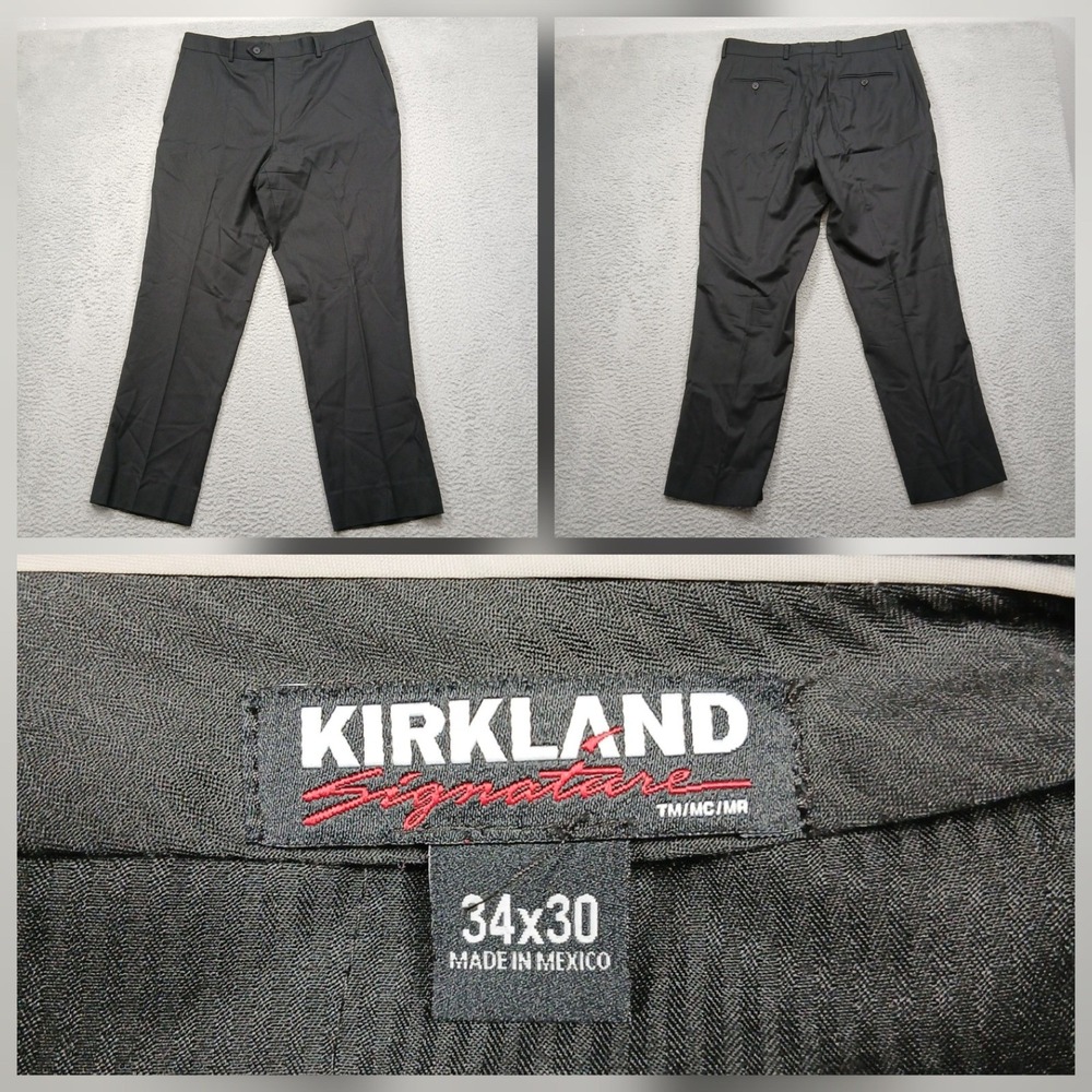 Kirkland Signature Dress Pants Mens 34x30 Black Lanerossi Italian Wool Pleated